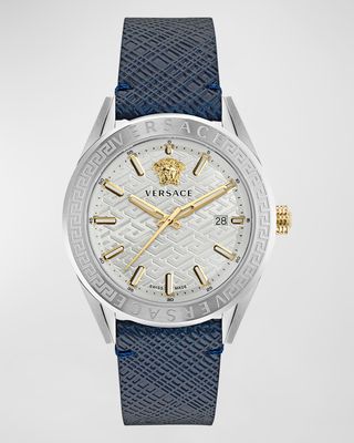 Men's V-Code Two-Tone Leather Strap Watch, 42mm