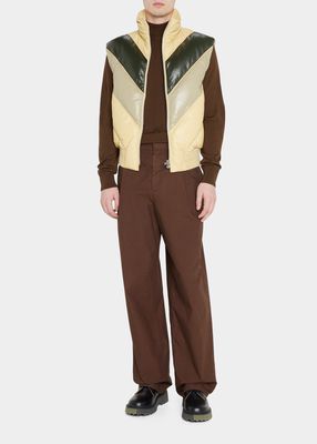Men's V Colorblock Leather Puffer Vest