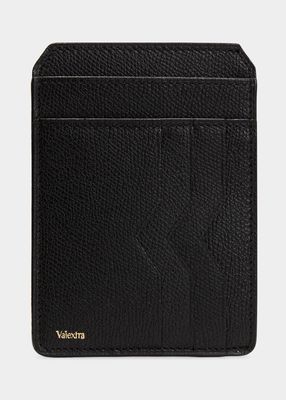 Men's V-Cut Compact Pebble Leather Card Holder
