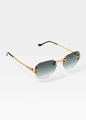 Men's V-Décor Drill Mount Rimless Oval Sunglasses