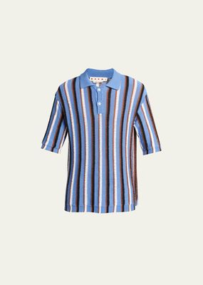 Men's Vertical Striped Knit Polo Shirt
