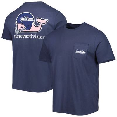 Men's Vineyard Vines College Navy Seattle Seahawks Team Whale Helmet T-Shirt