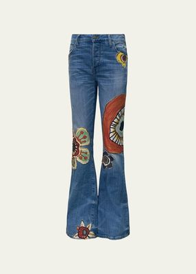 Men's Vintage Flower Patchwork Flare Jeans