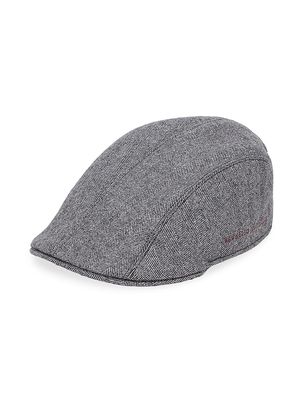 Men's Virgin Wool Chevron Flat Cap With Embroidered Logo - Grey - Size Medium