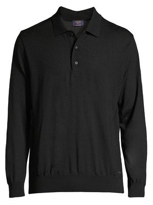 Men's Virgin Wool Polo Sweater - Black - Size Large