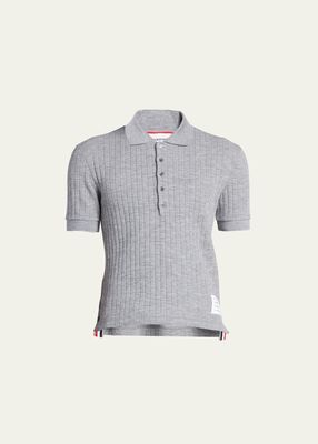 Men's Virgin Wool Wide-Ribbed Polo Shirt