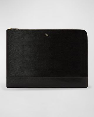 Men's W-Logo Recycled Leather Laptop Sleeve, 13"L