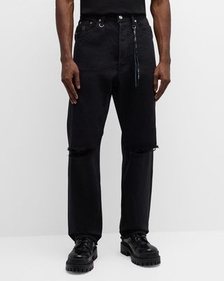 Men's Water-Repellent Straight-Leg Black Denim Jeans