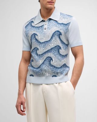 Men's Wavy Embellished Polo Shirt