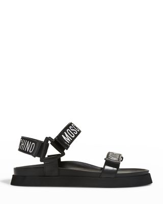 Men's Webbed Logo Tape Leather Sandals