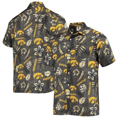 Men's Wes & Willy Black Iowa Hawkeyes Vintage Floral Button-Up Shirt