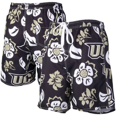 Men's Wes & Willy Black UCF Knights Floral Volley Logo Swim Trunks