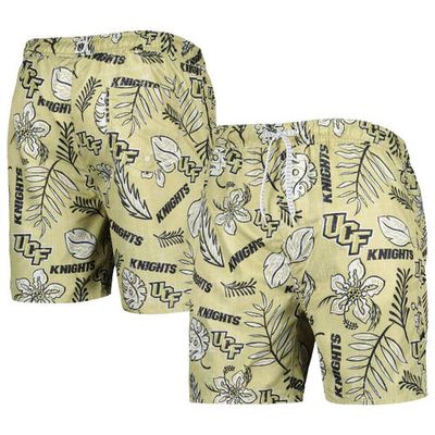 Men's Wes & Willy Khaki UCF Knights Vintage Floral Swim Trunks in Vegas Gold