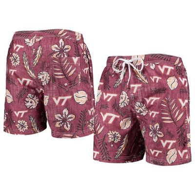 Men's Wes & Willy Maroon Virginia Tech Hokies Vintage Floral Swim Trunks