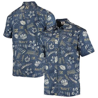 Men's Wes & Willy Navy Navy Midshipmen Vintage Floral Button-Up Shirt