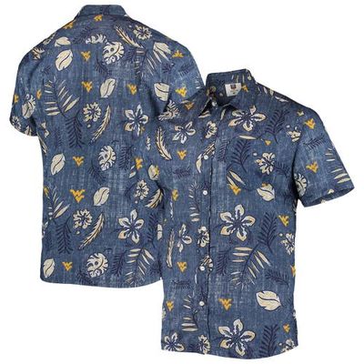 Men's Wes & Willy Navy West Virginia Mountaineers Vintage Floral Button-Up Shirt