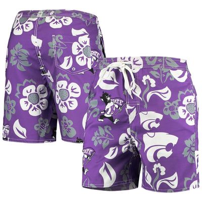 Men's Wes & Willy Purple Kansas State Wildcats Floral Volley Logo Swim Trunks