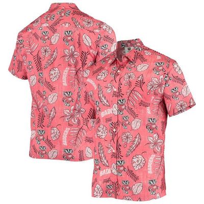 Men's Wes & Willy Red Wisconsin Badgers Vintage Floral Button-Up Shirt