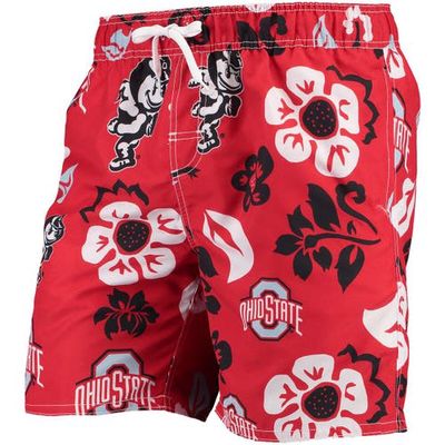 Men's Wes & Willy Scarlet Ohio State Buckeyes Floral Volley Swim Trunks