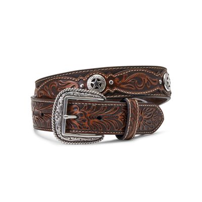 Men's Western Star Medallion Belt in Brown Leather, Size: 32 by Ariat