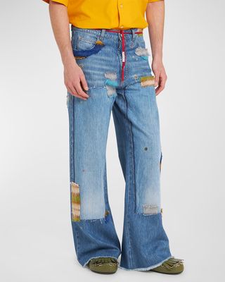 Men's Wide-Leg Jeans with Mohair Patches