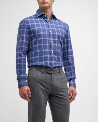 Men's Windowpane Check Cotton Sport Shirt