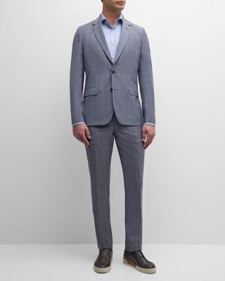 Men's Windowpane Check Two-Piece Suit