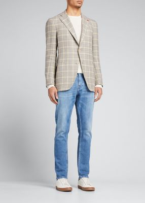 Men's Windowpane Linen-Wool Sport Jacket