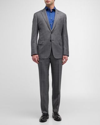 Men's Windowpane Wool-Silk Suit