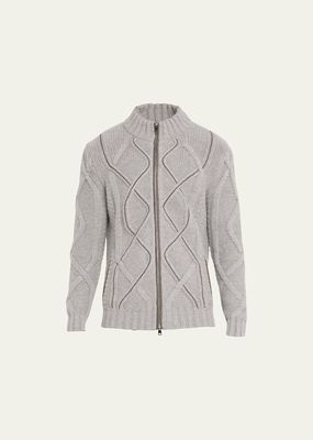 Men's Wool-Cashmere Cable Knit Full-Zip Sweater