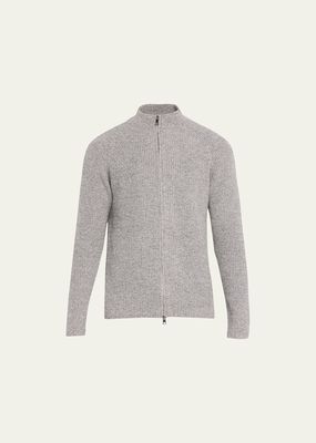 Men's Wool-Cashmere Mouline Full-Zip Sweater