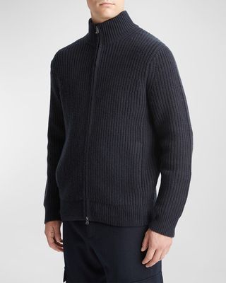 Men's Wool-Cashmere Shaker Zip Sweater