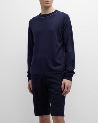 Men's Wool-Cotton Sweater with Piping