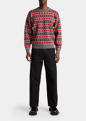 Men's Wool-Knit Logo Jacquard Sweater