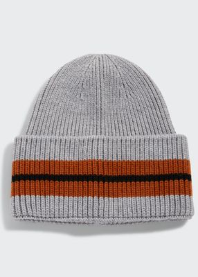 Men's Wool-Knit Stripe Beanie Hat