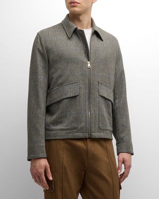 Men's Wool Plaid Blouson Jacket with Pockets