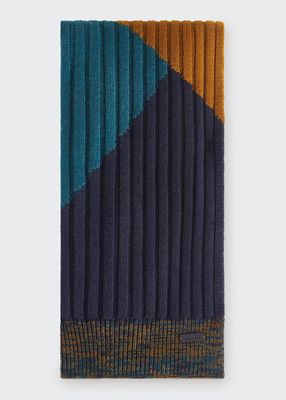 Men's Wool Rib-Knit Colorblock Scarf