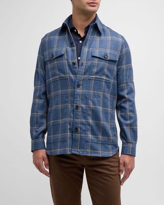 Men's Wool-Silk Check Overshirt