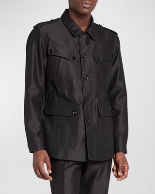 Men's Wool-Silk Faille Water-Resistant Field Jacket