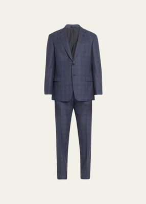 Men's Wool-Silk Shadow Plaid Suit