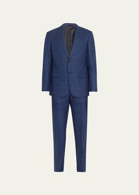 Men's Wool-Silk Windowpane Suit
