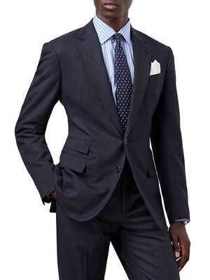 Men's Wool Single-Breasted Suit - Navy Grey - Size 38