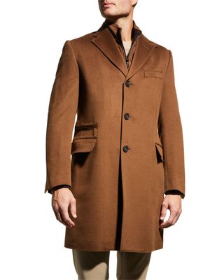 Men's Wool Topcoat with Removable Bib