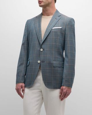 Men's Wool Windowpane Check Two-Button Sport Coat