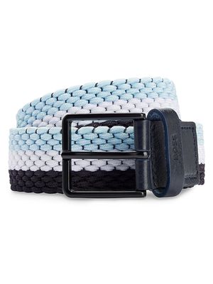 Men's Woven Belt with Leather Trims - Blue - Size 38