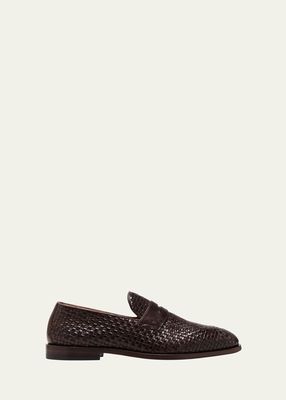 Men's Woven Leather Penny Loafers