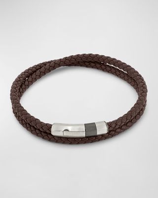 Men's Woven Leather Wrap Bracelet, Medium