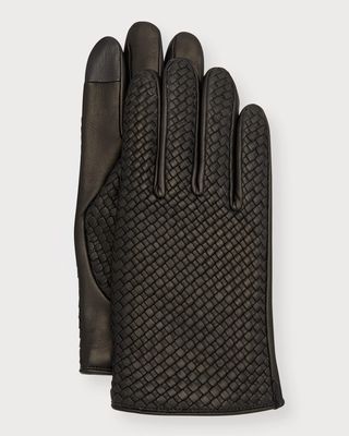 Men's Woven Patina Leather Gloves