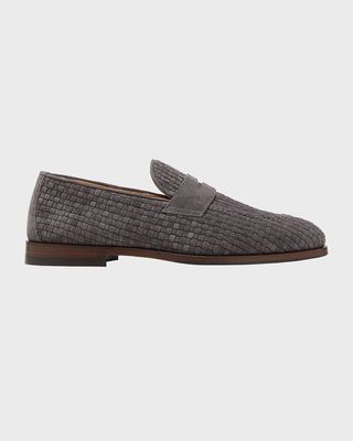 Men's Woven Suede Penny Loafers