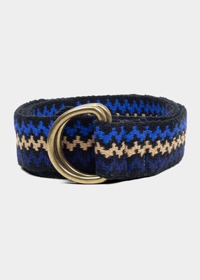 Men's Woven Zigzag Stripe D-Ring Buckle Belt